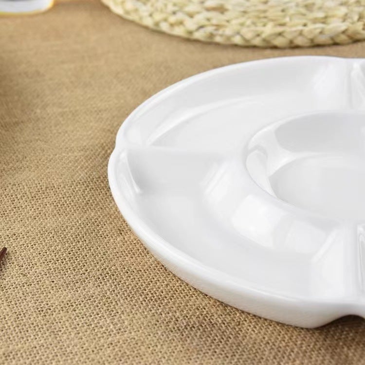 Ceramic White Five-Fruit Plate Creative Brine Platter El Home Restaurant Multi-Grid Dried Fruit Snack Plate Grid Plate - Image 3